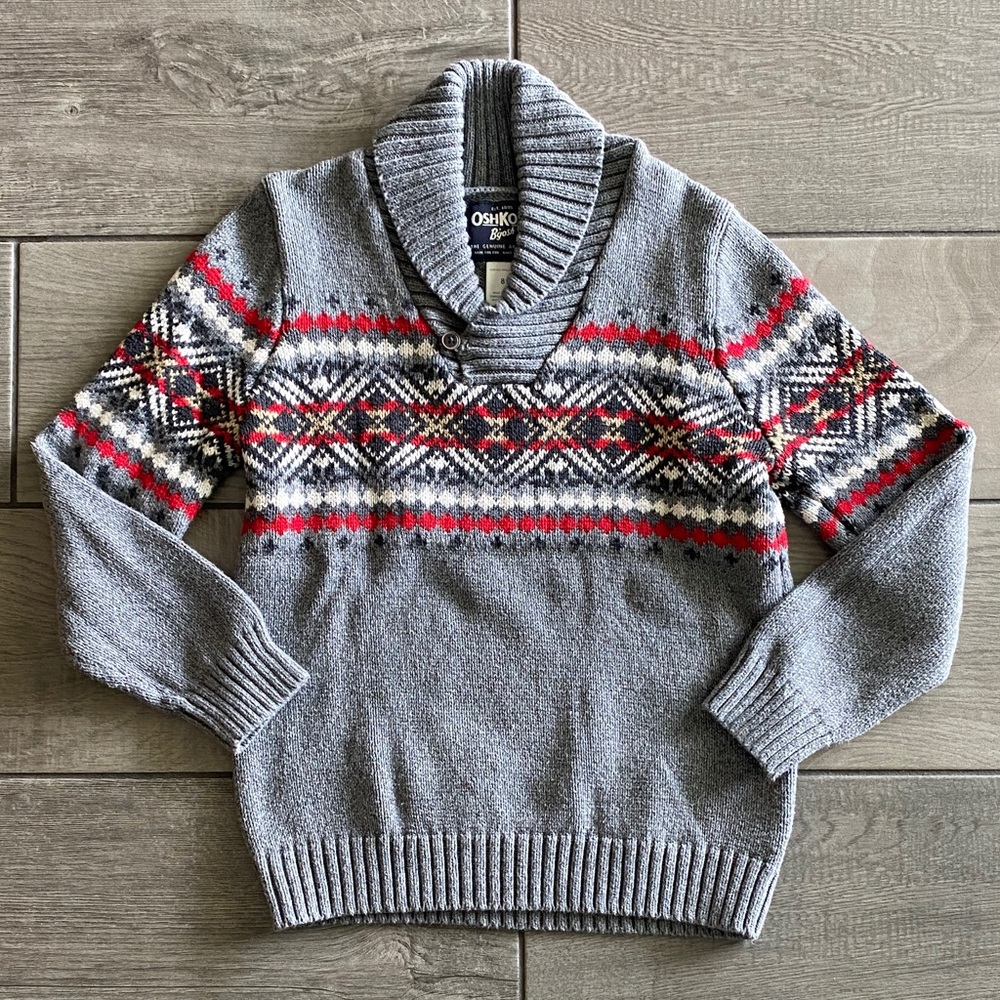 Carter’s Boys Button Shawl Collar Fair Isle Sweater/Pullover - Picture 1 of 5